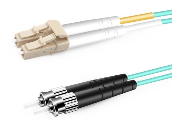 2.0mm 2m Multimode Duplex Serat Optik St Ke Lc Patch Cord OM3 Kerugian Penyisipan Rendah