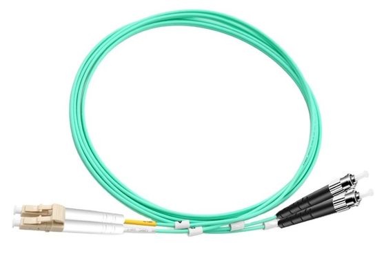 2.0mm 2m Multimode Duplex Serat Optik St Ke Lc Patch Cord OM3 Kerugian Penyisipan Rendah