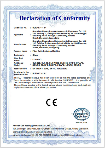 Cina Shenzhen Chuanglixun Optoelectronic Equipment Co., Ltd. Sertifikasi